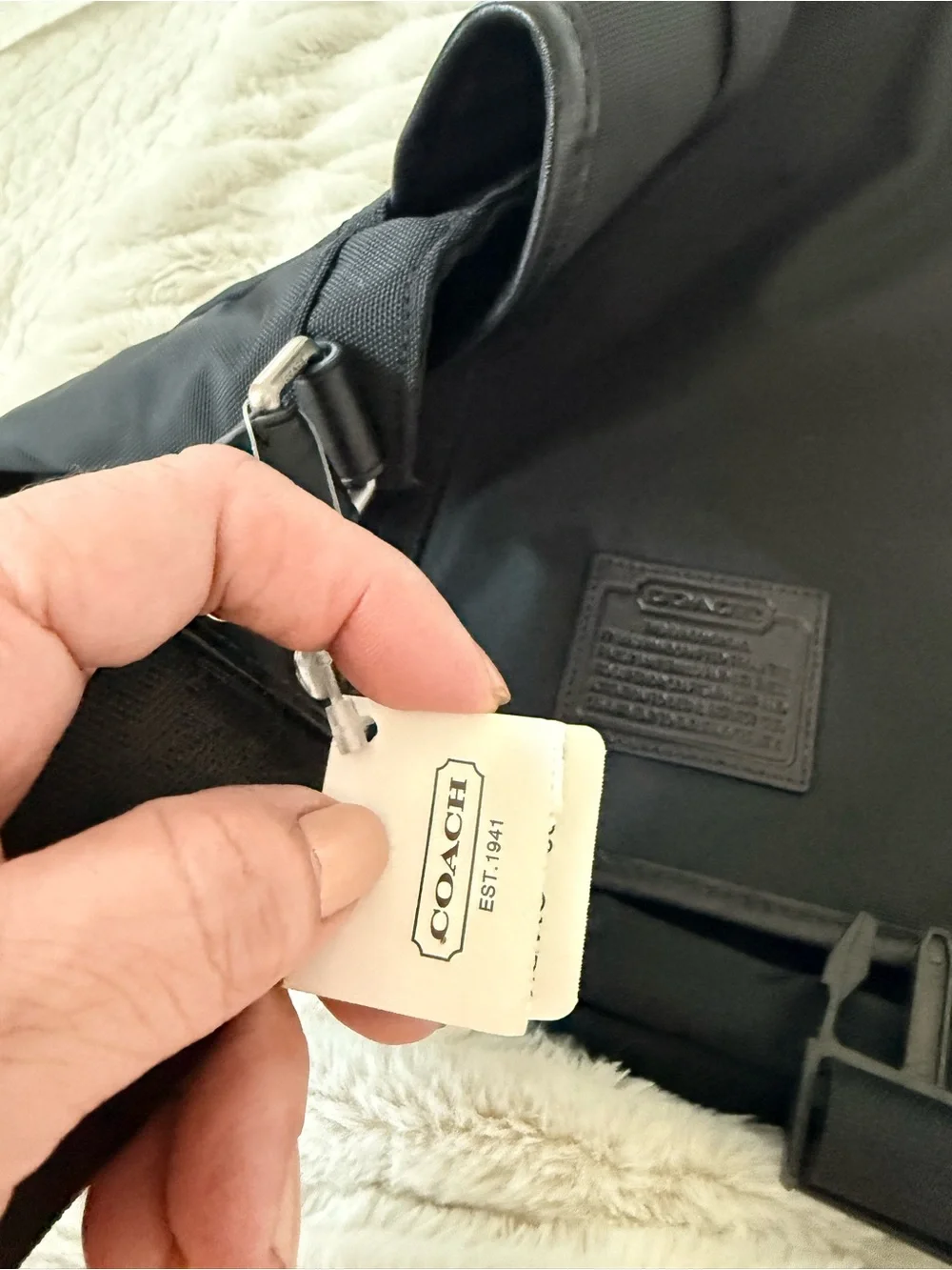 Coach Men’s Black Nylon Laptop Backpack with Silver Buckles NEW